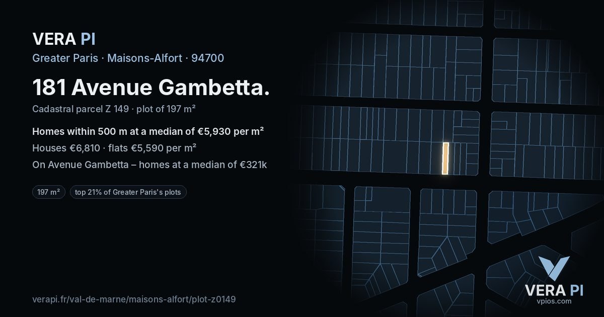 181 Avenue Gambetta, Maisons-Alfort at night – the plot lit, the parcels around coloured by the prices near them