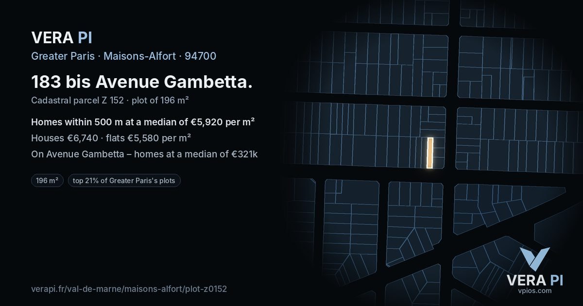 183 bis Avenue Gambetta, Maisons-Alfort at night – the plot lit, the parcels around coloured by the prices near them