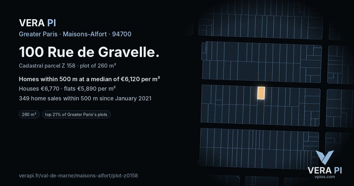 100 Rue de Gravelle, Maisons-Alfort at night – the plot lit, the parcels around coloured by the prices near them