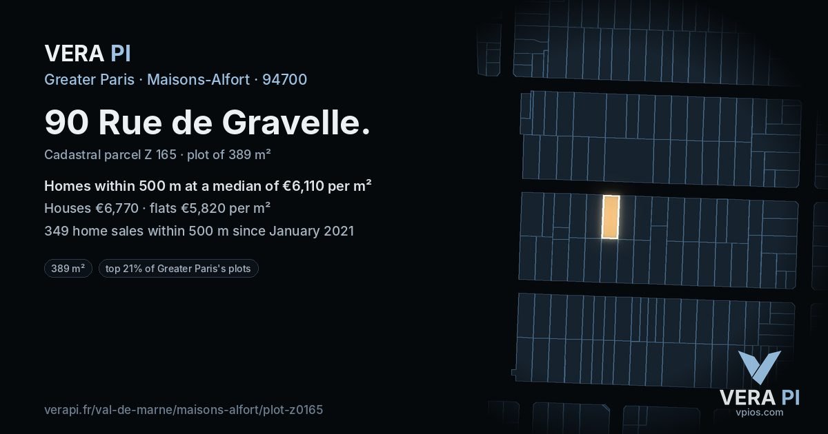 90 Rue de Gravelle, Maisons-Alfort at night – the plot lit, the parcels around coloured by the prices near them