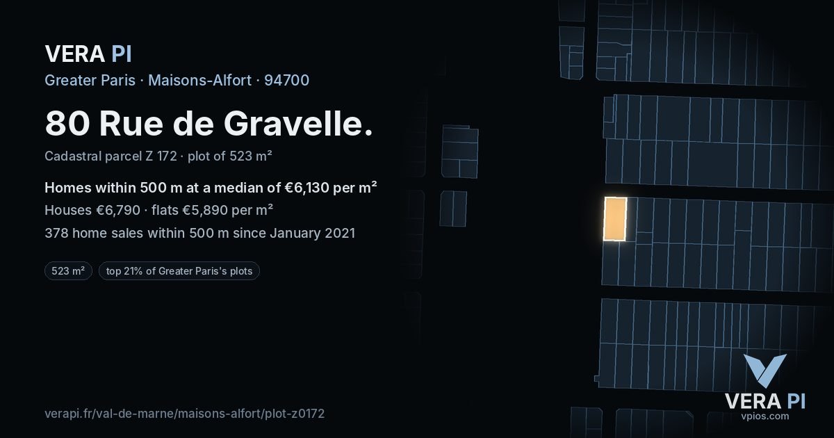 80 Rue de Gravelle, Maisons-Alfort at night – the plot lit, the parcels around coloured by the prices near them