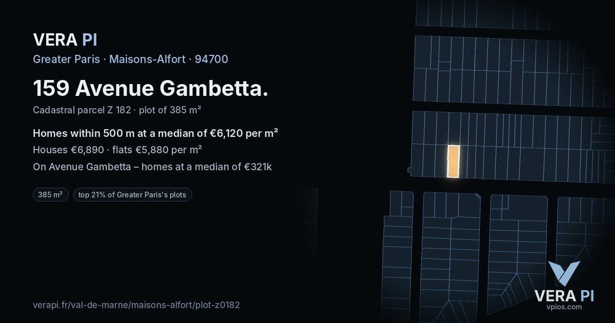 159 Avenue Gambetta, Maisons-Alfort at night – the plot lit, the parcels around coloured by the prices near them