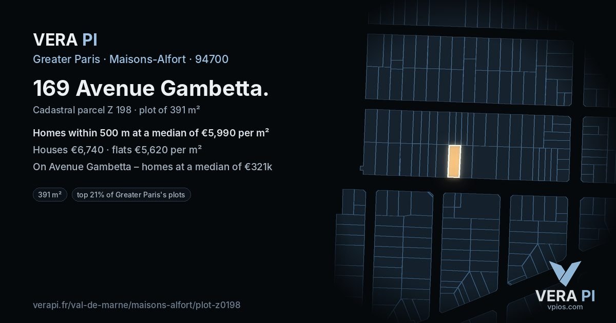 169 Avenue Gambetta, Maisons-Alfort at night – the plot lit, the parcels around coloured by the prices near them