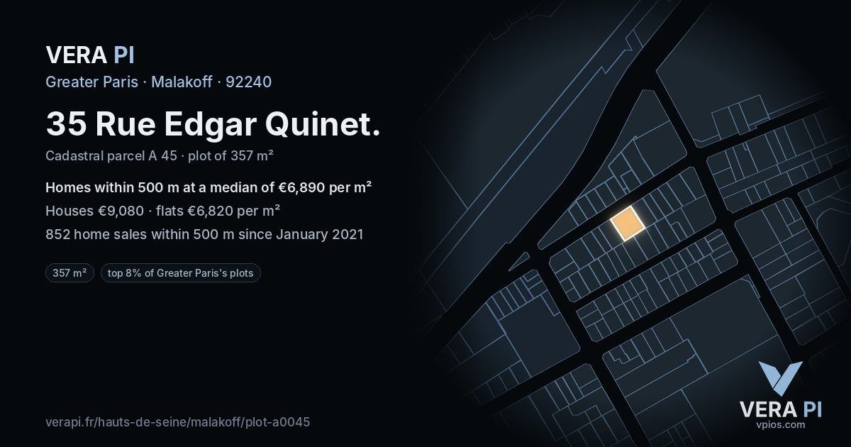 35 Rue Edgar Quinet, Malakoff at night – the plot lit, the parcels around coloured by the prices near them