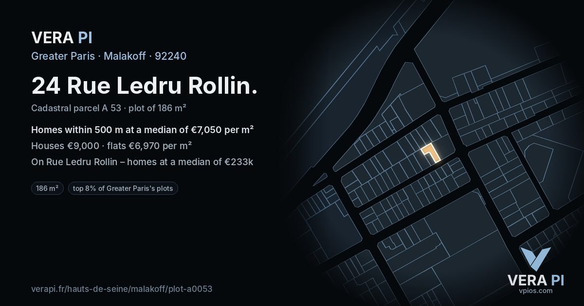 24 Rue Ledru Rollin, Malakoff at night – the plot lit, the parcels around coloured by the prices near them
