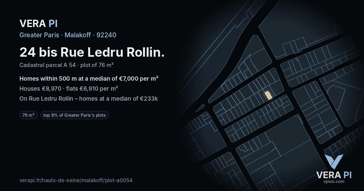 24 bis Rue Ledru Rollin, Malakoff at night – the plot lit, the parcels around coloured by the prices near them