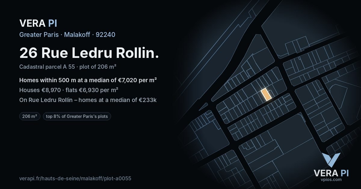 26 Rue Ledru Rollin, Malakoff at night – the plot lit, the parcels around coloured by the prices near them