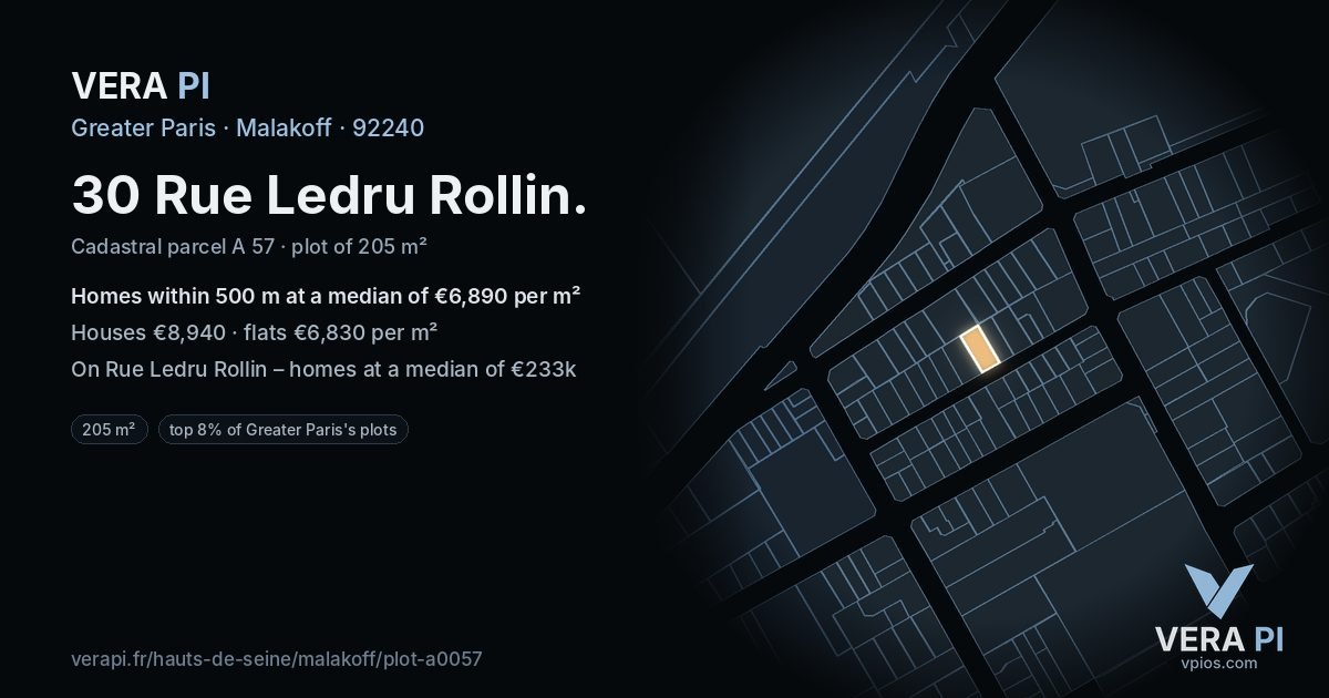 30 Rue Ledru Rollin, Malakoff at night – the plot lit, the parcels around coloured by the prices near them