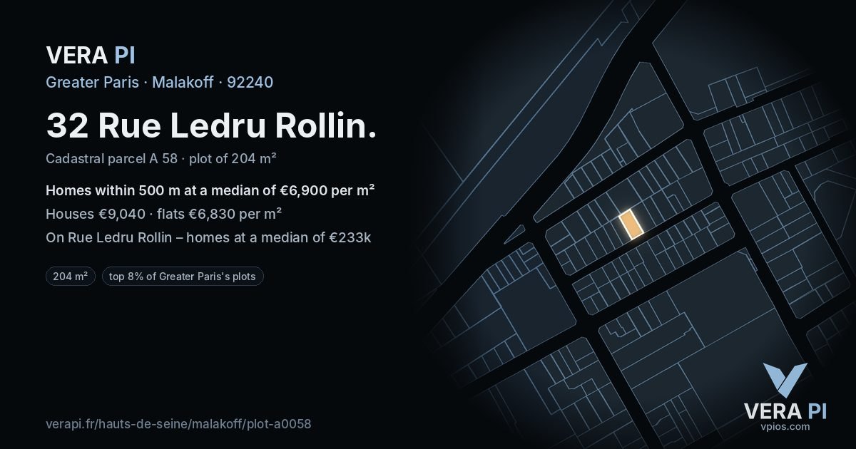 32 Rue Ledru Rollin, Malakoff at night – the plot lit, the parcels around coloured by the prices near them