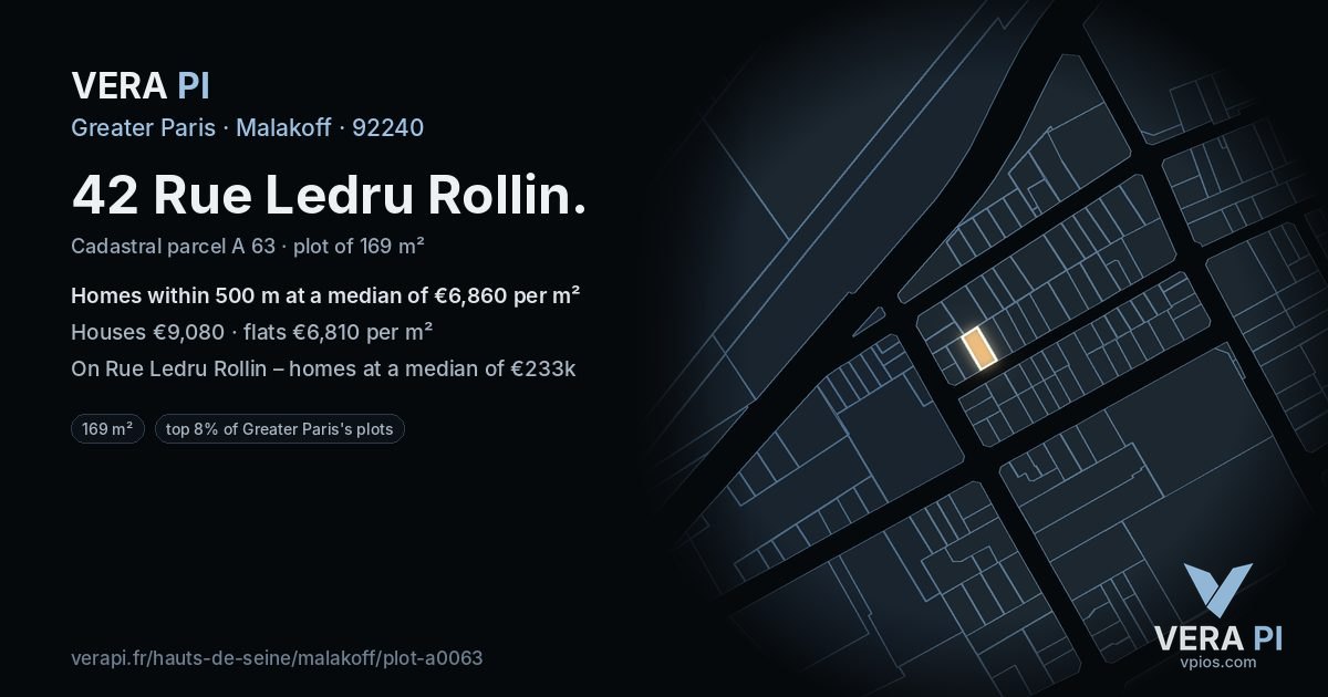 42 Rue Ledru Rollin, Malakoff at night – the plot lit, the parcels around coloured by the prices near them