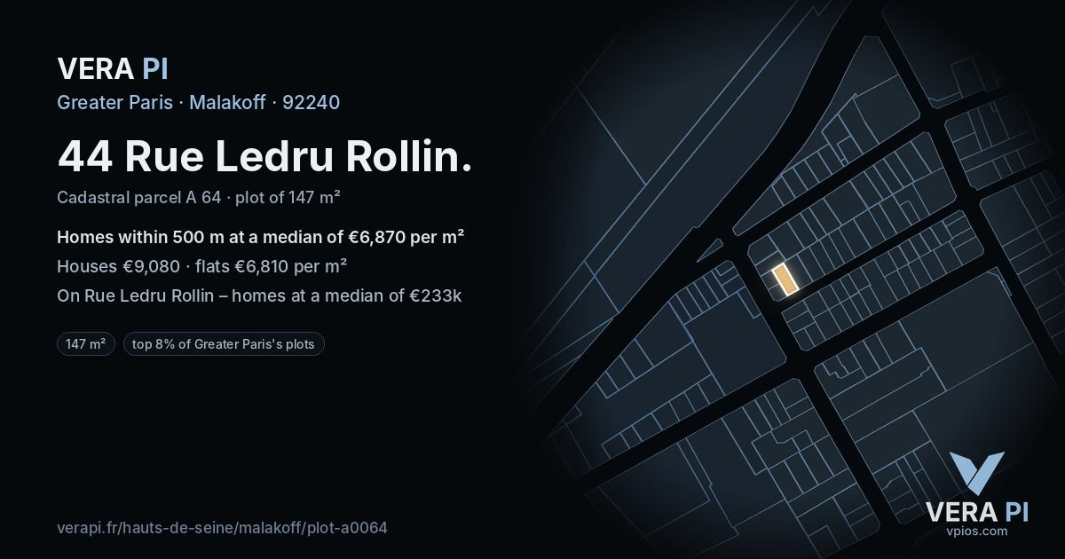 44 Rue Ledru Rollin, Malakoff at night – the plot lit, the parcels around coloured by the prices near them