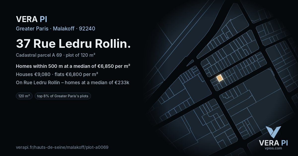 37 Rue Ledru Rollin, Malakoff at night – the plot lit, the parcels around coloured by the prices near them