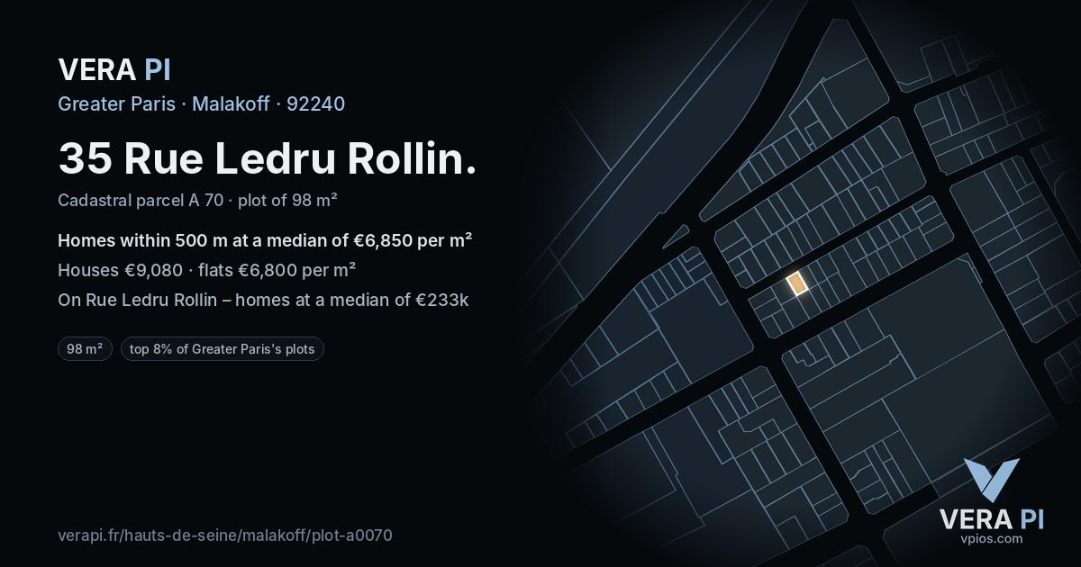 35 Rue Ledru Rollin, Malakoff at night – the plot lit, the parcels around coloured by the prices near them