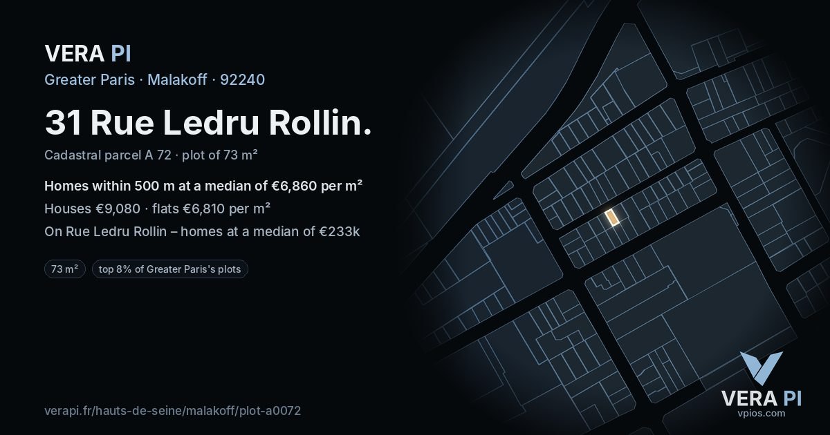 31 Rue Ledru Rollin, Malakoff at night – the plot lit, the parcels around coloured by the prices near them
