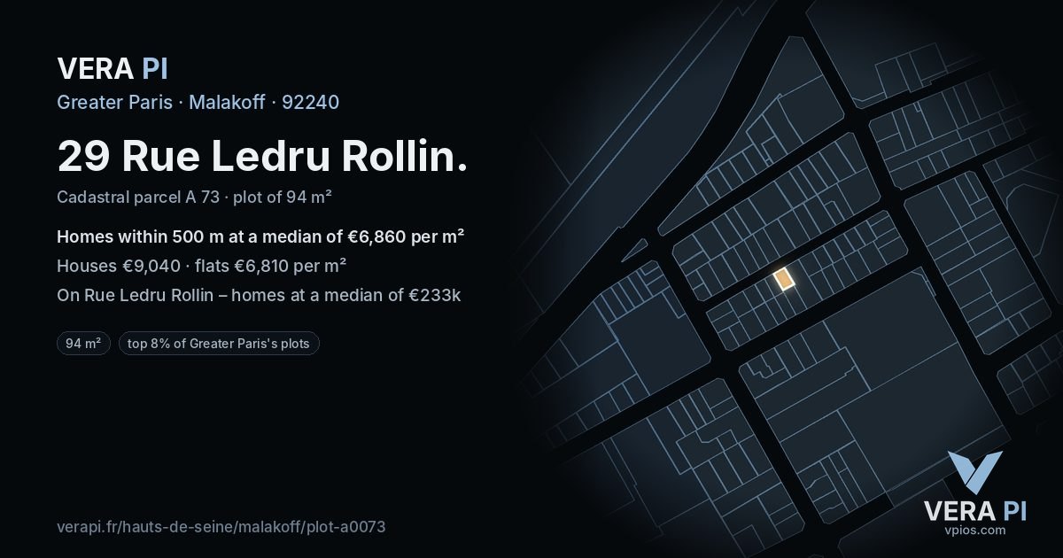 29 Rue Ledru Rollin, Malakoff at night – the plot lit, the parcels around coloured by the prices near them
