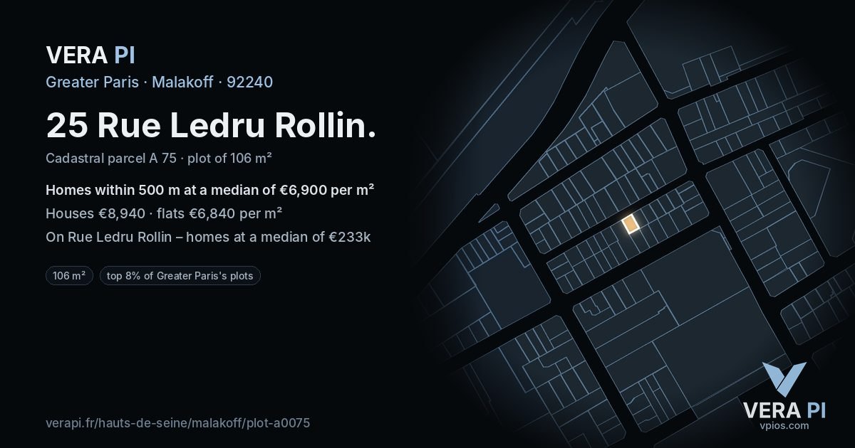 25 Rue Ledru Rollin, Malakoff at night – the plot lit, the parcels around coloured by the prices near them