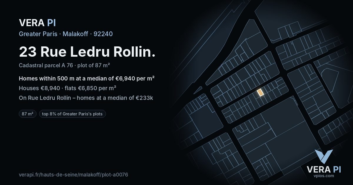 23 Rue Ledru Rollin, Malakoff at night – the plot lit, the parcels around coloured by the prices near them