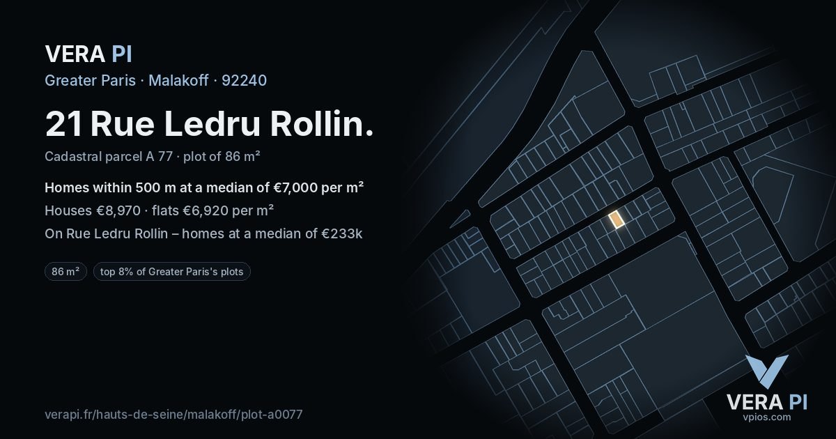 21 Rue Ledru Rollin, Malakoff at night – the plot lit, the parcels around coloured by the prices near them
