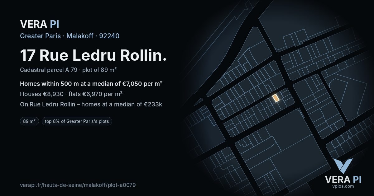 17 Rue Ledru Rollin, Malakoff at night – the plot lit, the parcels around coloured by the prices near them