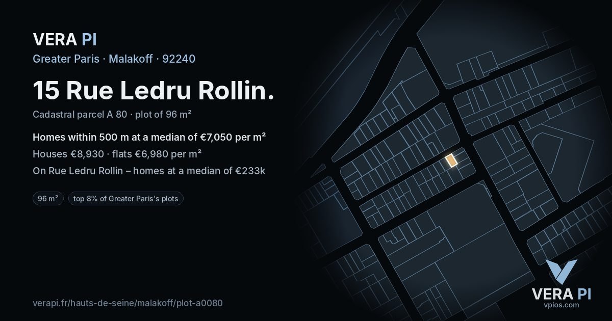 15 Rue Ledru Rollin, Malakoff at night – the plot lit, the parcels around coloured by the prices near them