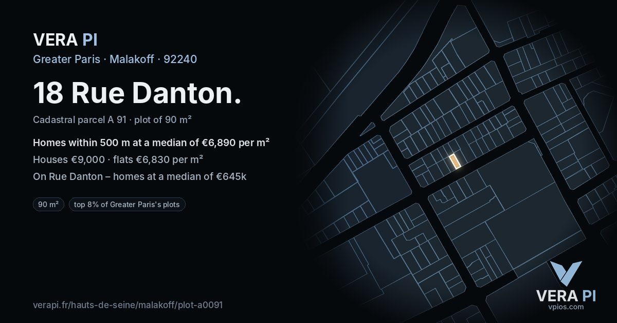 18 Rue Danton, Malakoff at night – the plot lit, the parcels around coloured by the prices near them