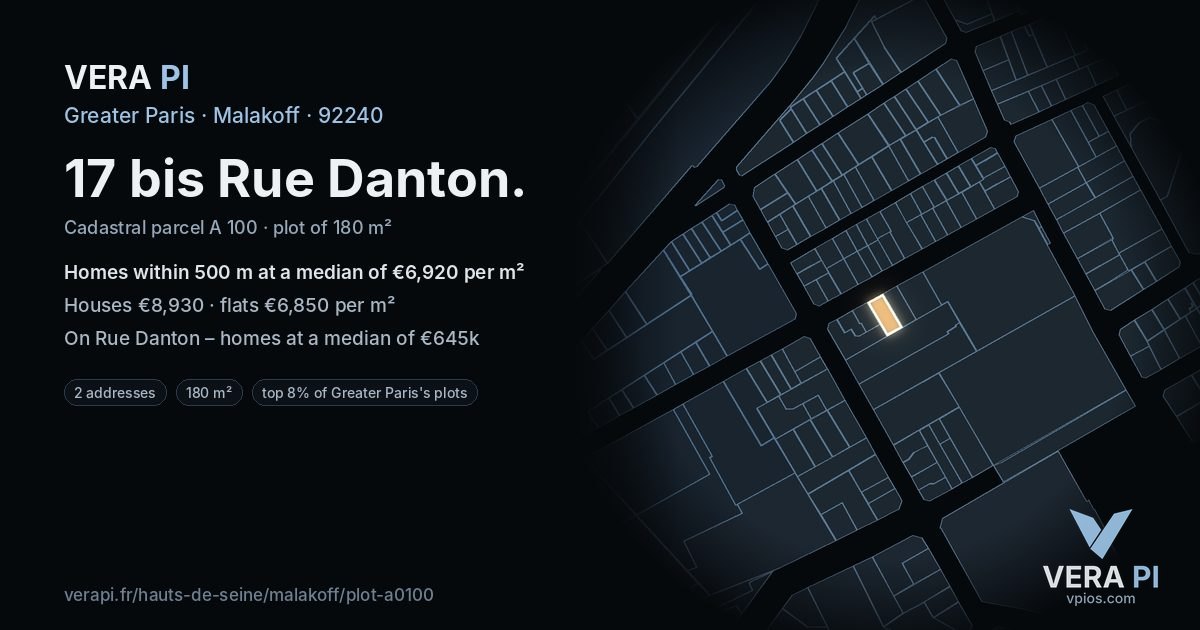 17 bis Rue Danton, Malakoff at night – the plot lit, the parcels around coloured by the prices near them