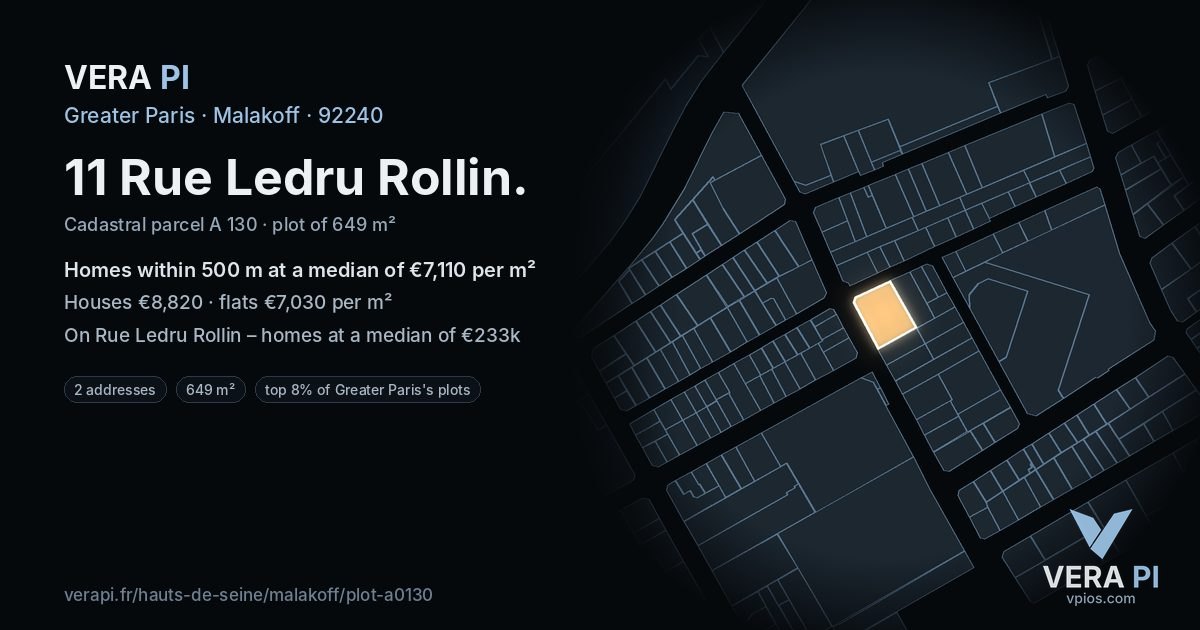 11 Rue Ledru Rollin, Malakoff at night – the plot lit, the parcels around coloured by the prices near them