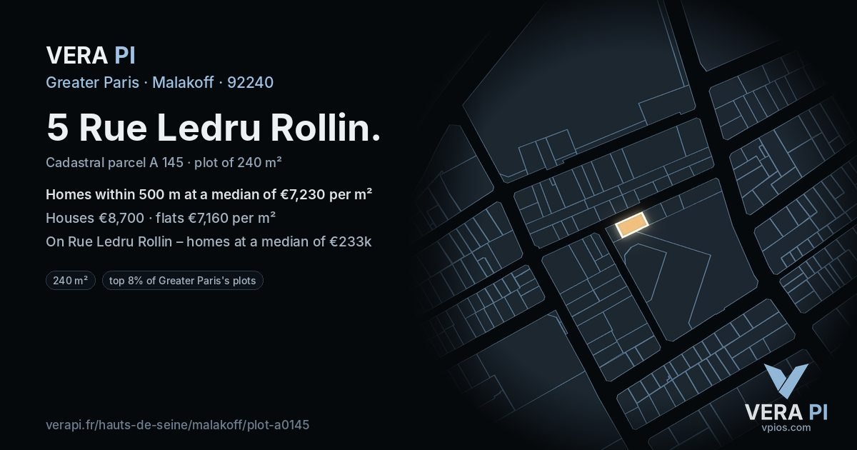 5 Rue Ledru Rollin, Malakoff at night – the plot lit, the parcels around coloured by the prices near them