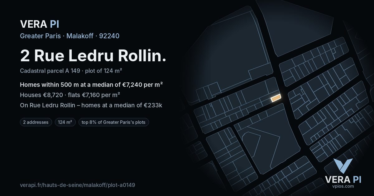 2 Rue Ledru Rollin, Malakoff at night – the plot lit, the parcels around coloured by the prices near them