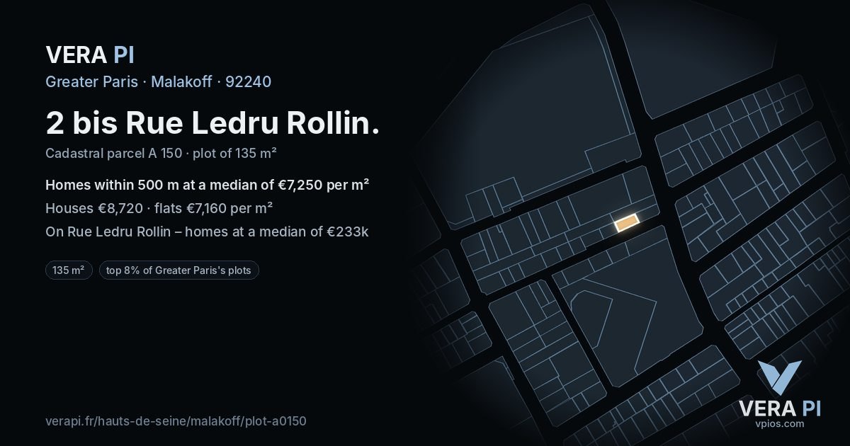2 bis Rue Ledru Rollin, Malakoff at night – the plot lit, the parcels around coloured by the prices near them