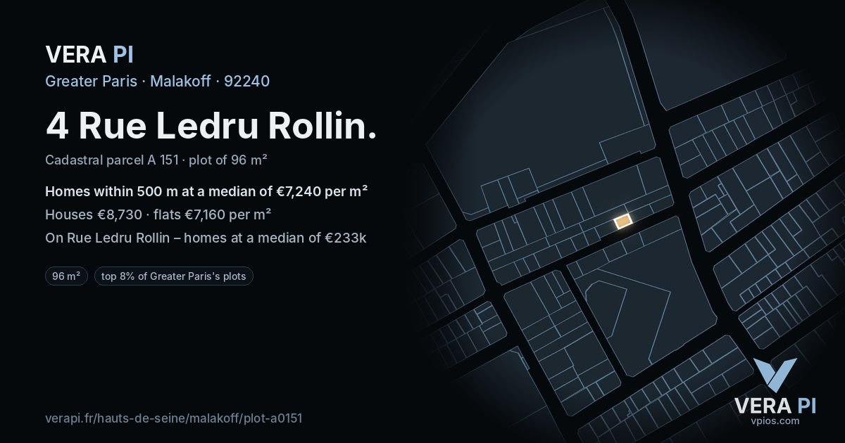 4 Rue Ledru Rollin, Malakoff at night – the plot lit, the parcels around coloured by the prices near them
