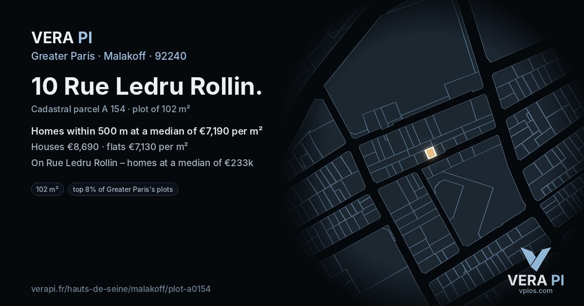 10 Rue Ledru Rollin, Malakoff at night – the plot lit, the parcels around coloured by the prices near them