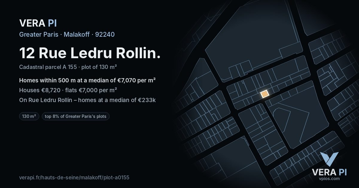 12 Rue Ledru Rollin, Malakoff at night – the plot lit, the parcels around coloured by the prices near them