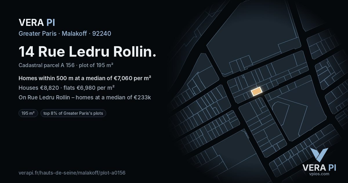 14 Rue Ledru Rollin, Malakoff at night – the plot lit, the parcels around coloured by the prices near them