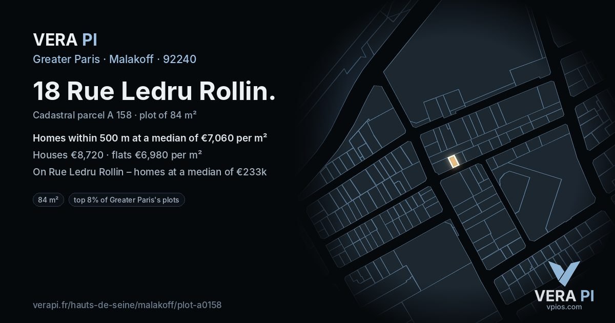 18 Rue Ledru Rollin, Malakoff at night – the plot lit, the parcels around coloured by the prices near them