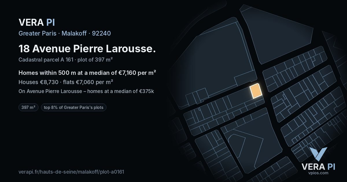 18 Avenue Pierre Larousse, Malakoff at night – the plot lit, the parcels around coloured by the prices near them