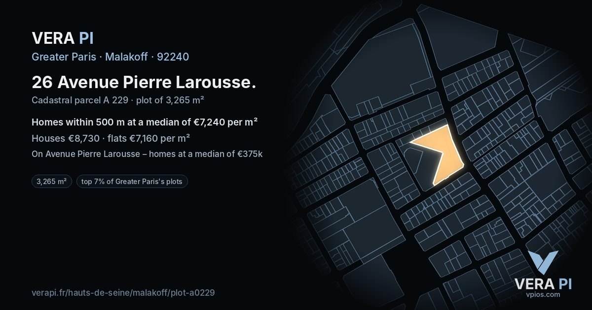 26 Avenue Pierre Larousse, Malakoff at night – the plot lit, the parcels around coloured by the prices near them