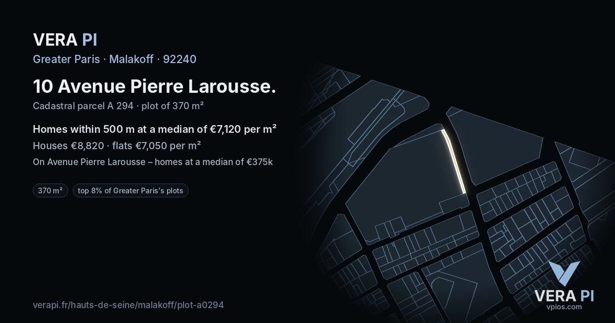 10 Avenue Pierre Larousse, Malakoff at night – the plot lit, the parcels around coloured by the prices near them