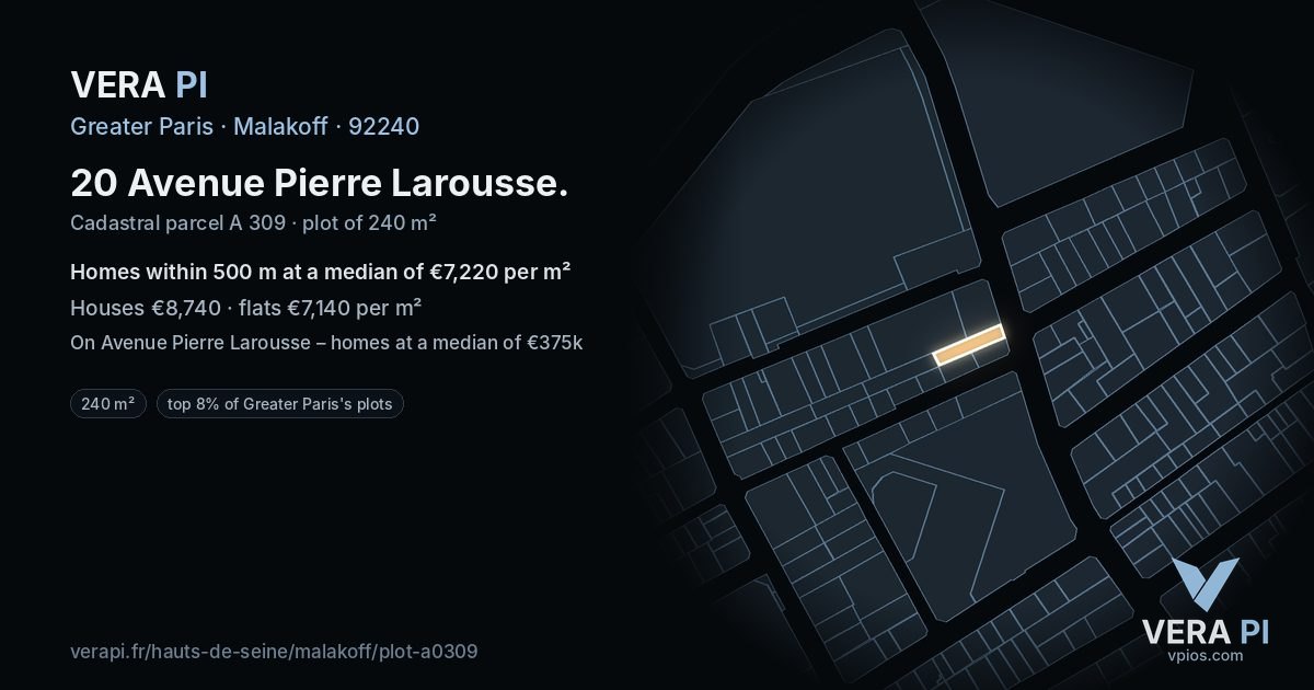 20 Avenue Pierre Larousse, Malakoff at night – the plot lit, the parcels around coloured by the prices near them
