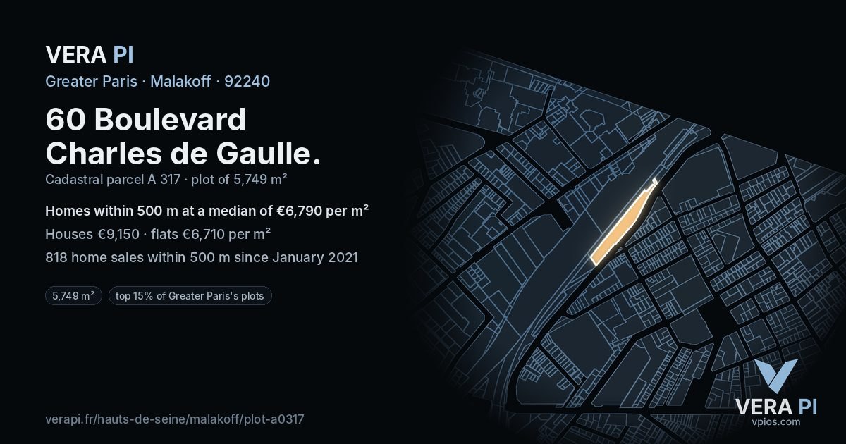 60 Boulevard Charles de Gaulle, Malakoff at night – the plot lit, the parcels around coloured by the prices near them