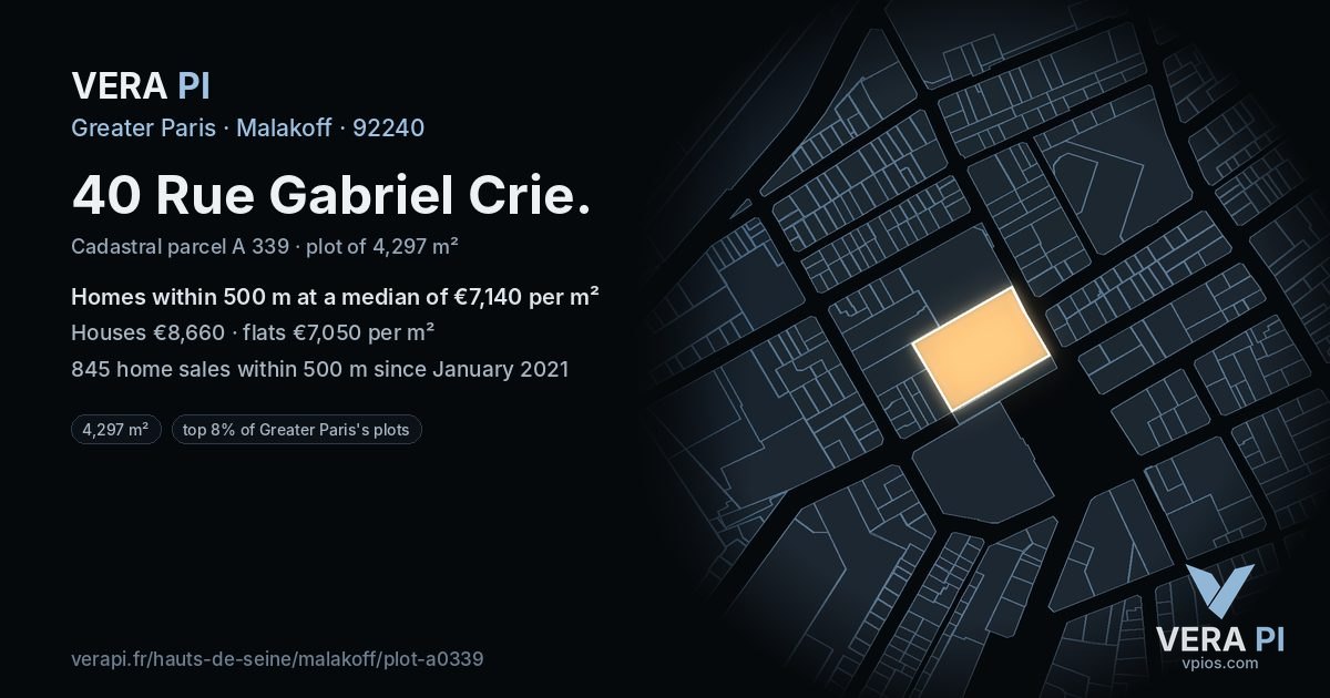 40 Rue Gabriel Crie, Malakoff at night – the plot lit, the parcels around coloured by the prices near them