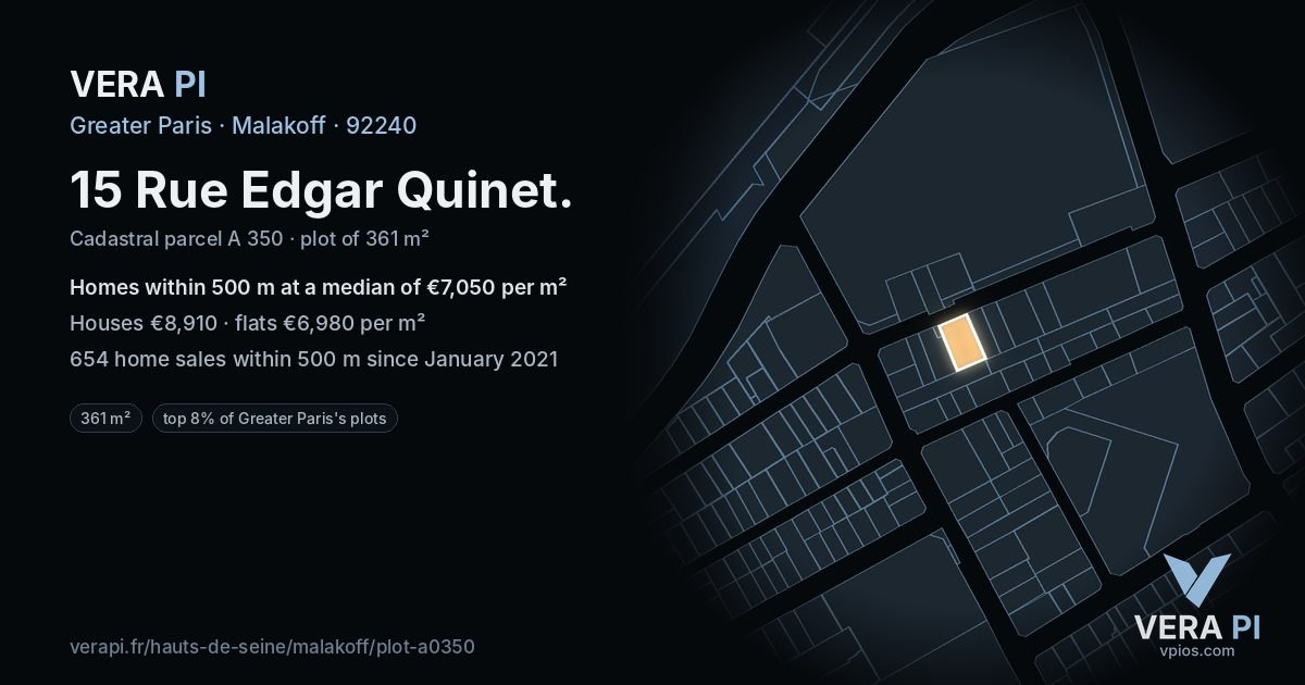 15 Rue Edgar Quinet, Malakoff at night – the plot lit, the parcels around coloured by the prices near them