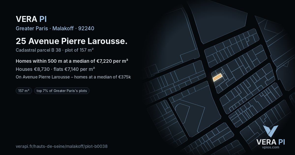 25 Avenue Pierre Larousse, Malakoff at night – the plot lit, the parcels around coloured by the prices near them