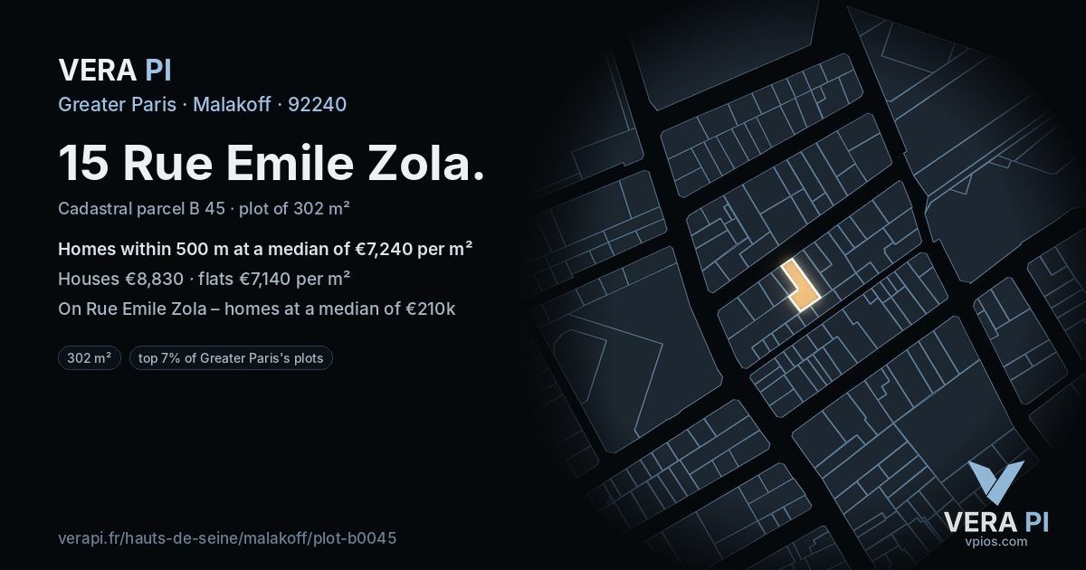 15 Rue Emile Zola, Malakoff at night – the plot lit, the parcels around coloured by the prices near them