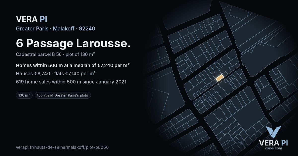 6 Passage Larousse, Malakoff at night – the plot lit, the parcels around coloured by the prices near them