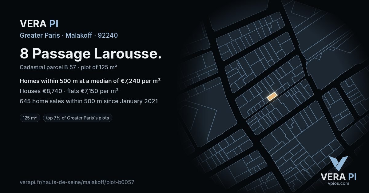 8 Passage Larousse, Malakoff at night – the plot lit, the parcels around coloured by the prices near them