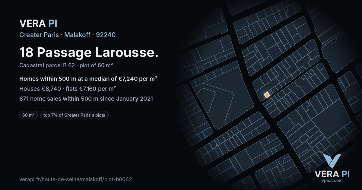 18 Passage Larousse, Malakoff at night – the plot lit, the parcels around coloured by the prices near them