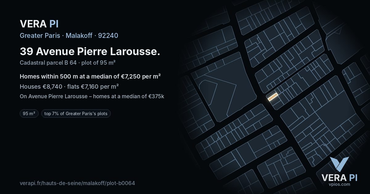 39 Avenue Pierre Larousse, Malakoff at night – the plot lit, the parcels around coloured by the prices near them