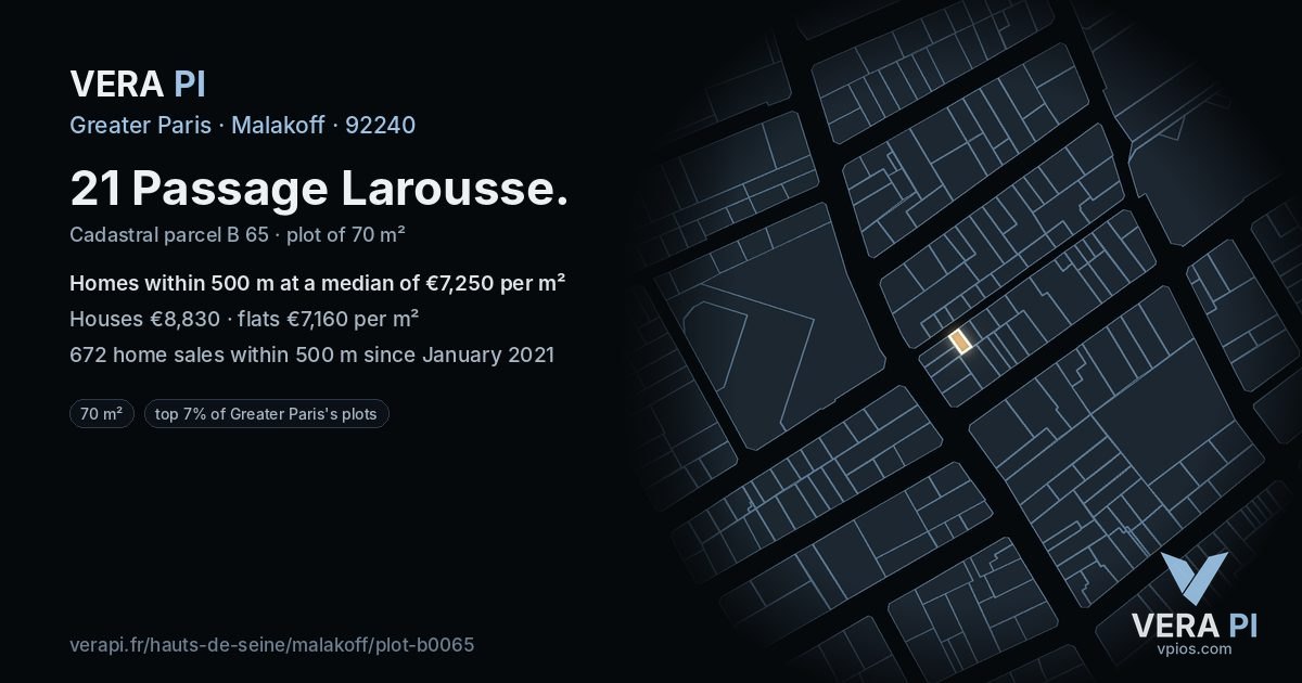 21 Passage Larousse, Malakoff at night – the plot lit, the parcels around coloured by the prices near them