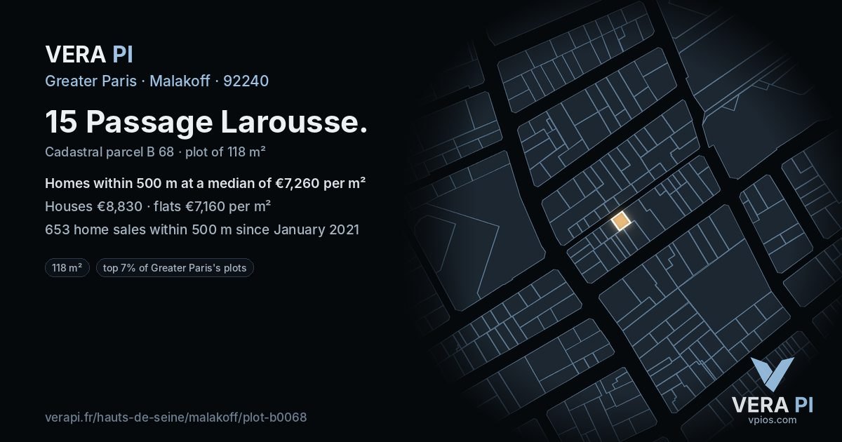 15 Passage Larousse, Malakoff at night – the plot lit, the parcels around coloured by the prices near them